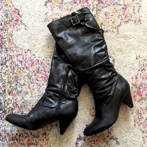 9 West Black Leather Knee-Hi Boots
